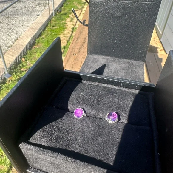 David Yurman Purple Stud Earrings Amethyst with sterling silver studs. - Picture 1 of 5